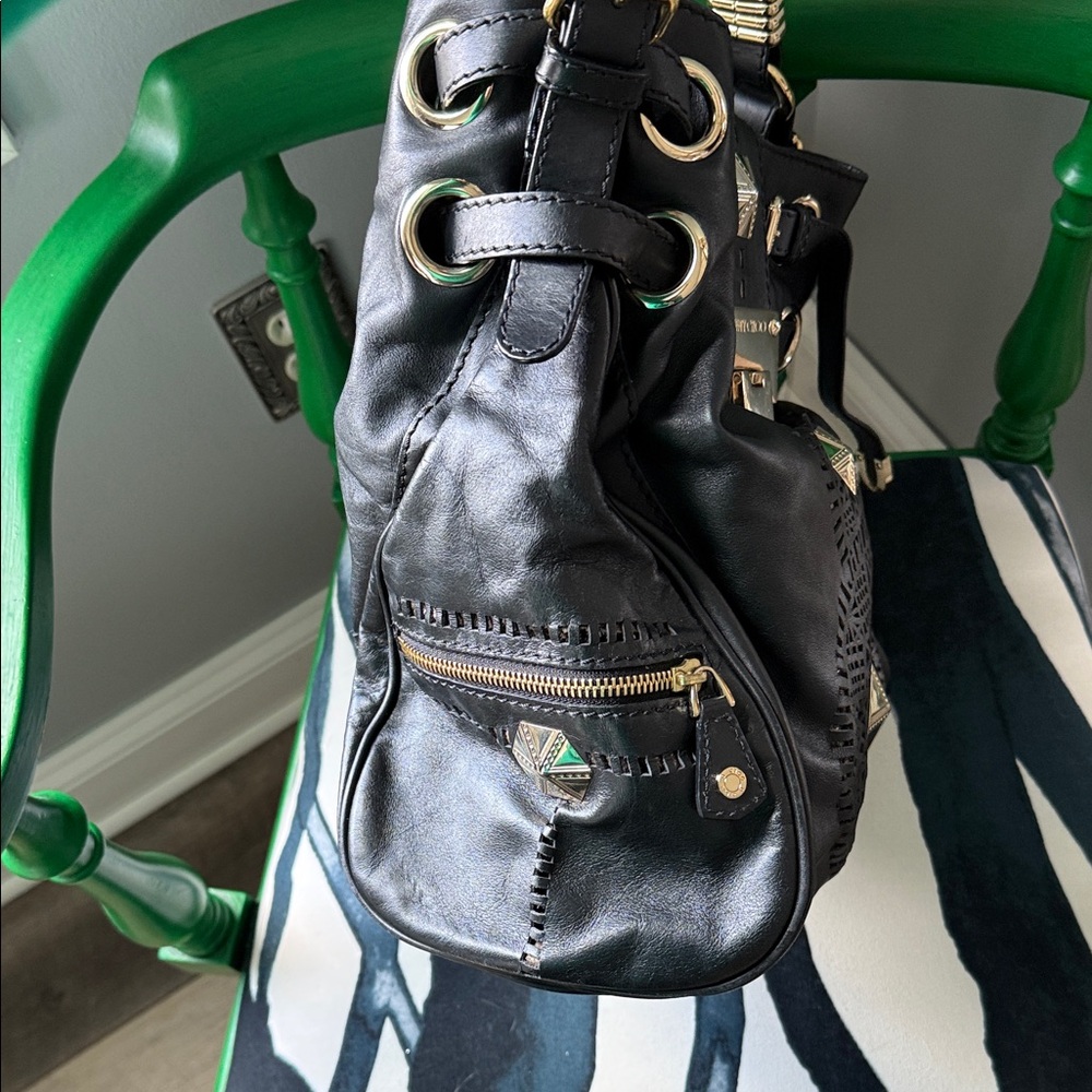 Jimmy Choo Riki Pyramid Black Leather Tote Bag - Picture 4 of 8